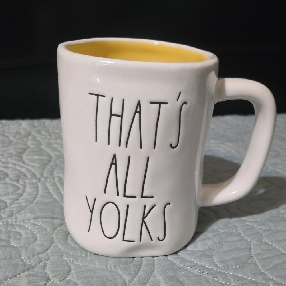 Rae Dunn White and Yellow 'That's All Yolks' Mug